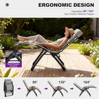 PURPLE LEAF Oversized Outdoor Reclining Chair Patio Zero Gravity Chaise Lounge Folding Chair with Removable Cushion Adjustable Headrest for Lawn Camping Beach Pool Grey