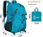 Goloni 45L Hiking Backpack Lightweight Foldable, Waterproof Camping Backpack with Rain Cover & Hiking Pole Mat Carrying System, Ergonomic Water Resistant Daypack for Trekking Travel Men Women Blue