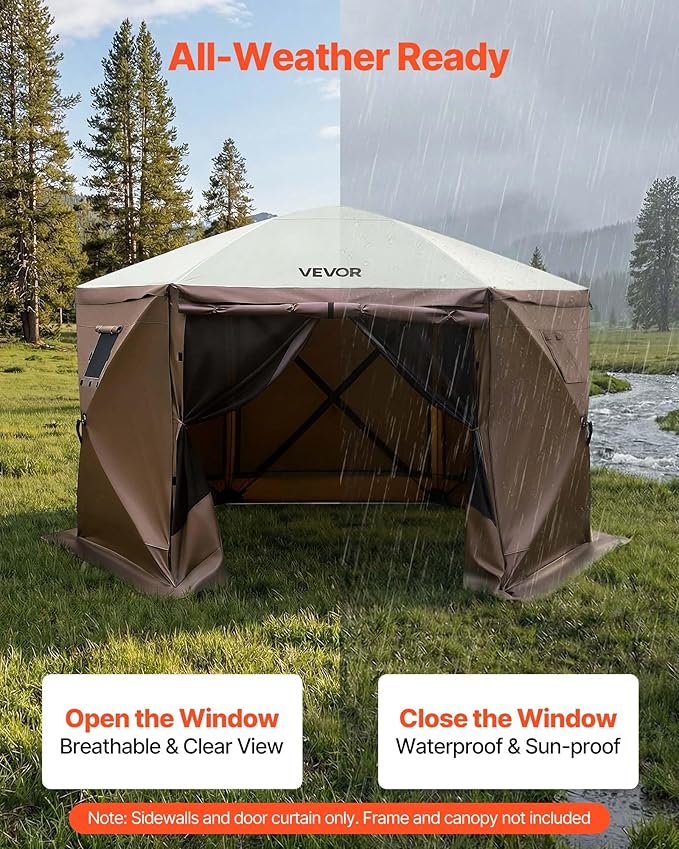 VEVOR 12x12ft Pop Up Gazebo Sidewalls with 2 Window, 3 Solid Waterproof Panels, UV Protection, Wind & Sun Privacy Walls with 1 Zippered Door for Outdoor Events, Compatible with COBIZI Screen Shelters
