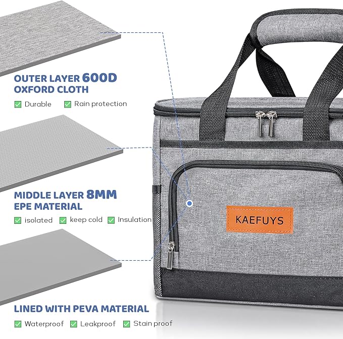 Insulated Cooler Bag for Men Women, 15L Soft Cooler Bag with Adjustable Shoulder Strap, Leakproof for Work, Camping, Travel, Picnic