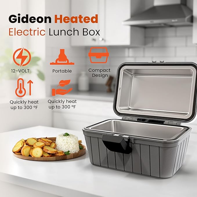 Gideon Heated Electric Lunch Box 12-Volt Portable Stove For Car, Truck, Camping, Etc. - Enjoy Hot Delicious Meals