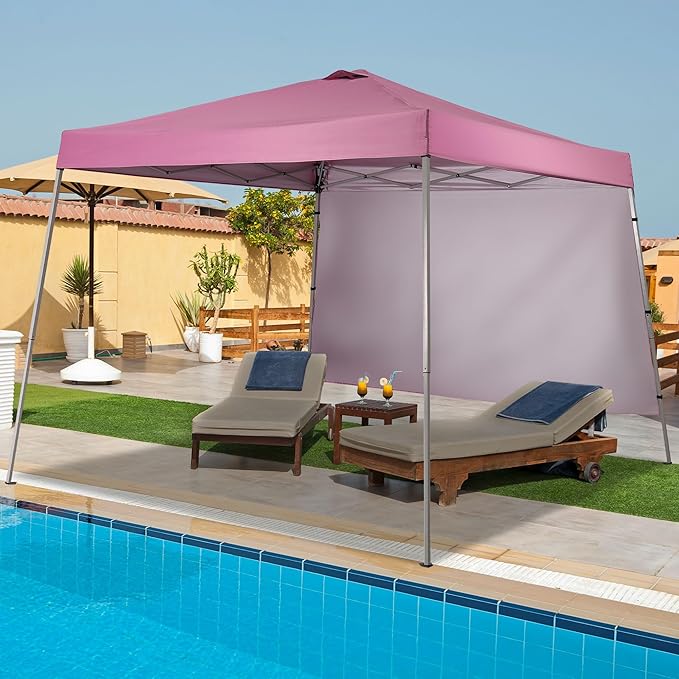 GDY 8X10 FT Pop Up Canopy Outdoor Instant Tent Slant Legs with a Sidewall,Equipment Vents, Portable Gazebo Shelter for Patio, Deck, Beach and Garden,Pink.