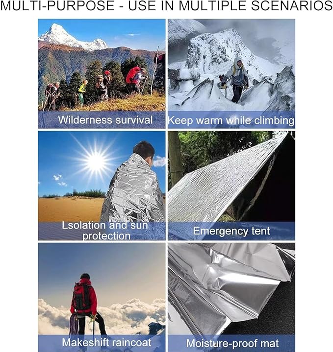Foil Blanket | Reusable Warm Survival Gear - Winter Outdoor Thermal Blankets,for Camping Backpacking Travel Car Tent Sleeping Winter Cold Weather Homeless Prepper