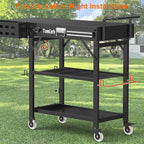 TomCare Grill Table with 3-Tier Storage Shelves Lockable Wheels Grill Cart with Silicone Grill Mat Heavy Duty Outdoor Tabletop Griddle Stand Holds 500Lbs Fits 22” Blackstone Ninja Cuisinart BBQ Grill