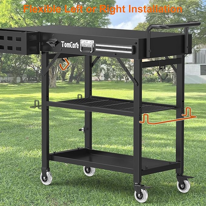 TomCare Grill Table with 3-Tier Storage Shelves Lockable Wheels Grill Cart with Silicone Grill Mat Heavy Duty Outdoor Tabletop Griddle Stand Holds 500Lbs Fits 22” Blackstone Ninja Cuisinart BBQ Grill