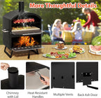 Happygrill Pizza Oven Outdoor, 16” 2-Layer Wood Fired Pizza Maker with Stone, Peel & Grill Racks, Portable Burning Stove with Folding Legs and Cover for Camping Patio Backyard BBQ