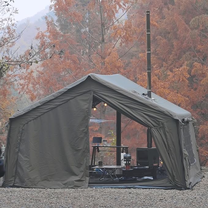 Coody Inflatable Canvas Camping Tents with Stove Jack – Premium Air Beam Family Glamping Tent, Breathable Cotton Canvas, Fast Setup Air Tent with Pump