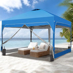 GDY 8x8 FT Pop Up Canopy Tent with One Push Setup,Setup Gazebo with 4 PVC Transparent Sidewalls,Easy Carry for Events, Parties, Camping, Blue