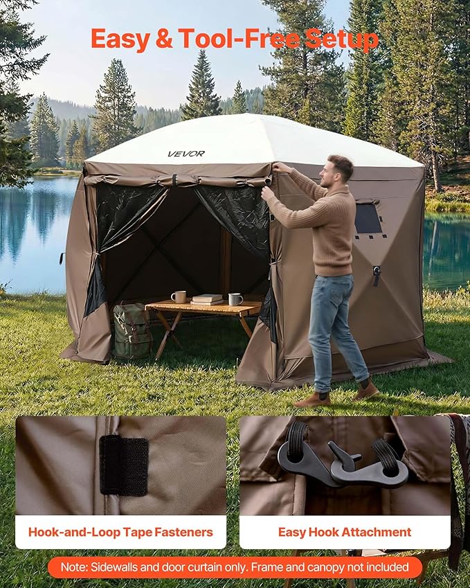 VEVOR 12x12ft Pop Up Gazebo Sidewalls with 2 Window, 3 Solid Waterproof Panels, UV Protection, Wind & Sun Privacy Walls with 1 Zippered Door for Outdoor Events, Compatible with COBIZI Screen Shelters