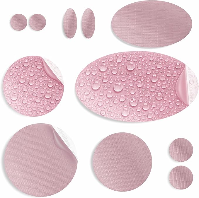aZengear Repair Patches for Jackets, Tent, Shoe Toe, Air Mattress, Inflatables, PVC Gear - Waterproof, Self-Adhesive, Tear-Cold-Heat-Resistant, Down Puffer Coat (11 Pcs, Dusty Rose)