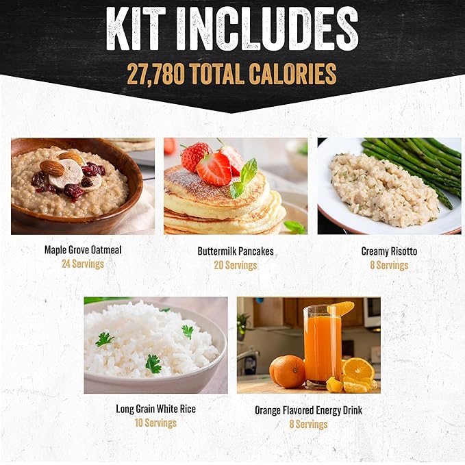 Ready Hour 2-Week Emergency Food Supply (114 Servings), Emergency Storage, Freeze-Dried Kit Meal Entrées, Real Non-Perishable Meals, 25-Year Shelf Life Food, Portable Flood-Safe Container