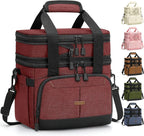 Lunch Box For Men Women Double Deck Insulated Lunch Bag For Men Woman Leakproof Expandable Cooler Bag with Adjustable Shoulder Strap for Work Shool Picnic(Wine Red,Medium)