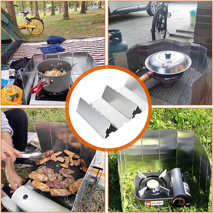 2 Pack Camping Stove Windscreen 16 Plates Folding Outdoor Stove Windscreen Aluminum Camp Stove Windscreen with Carrying Bag, Camping Stove Windshield for Camping Picnic, Backpacking, Cooking