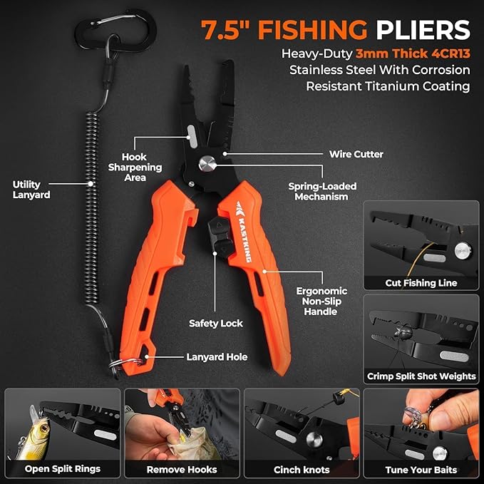 KastKing FieldLite Fishing Tool Set, Camping Gear Set, Multi-Function Outdoor Kit, 5-Mode LED Headlamp, 7.5" Fishing Pliers, 7" Razor-Sharp Knife, 7" Filet Knife, 5-in-1 Tactical Bracelet