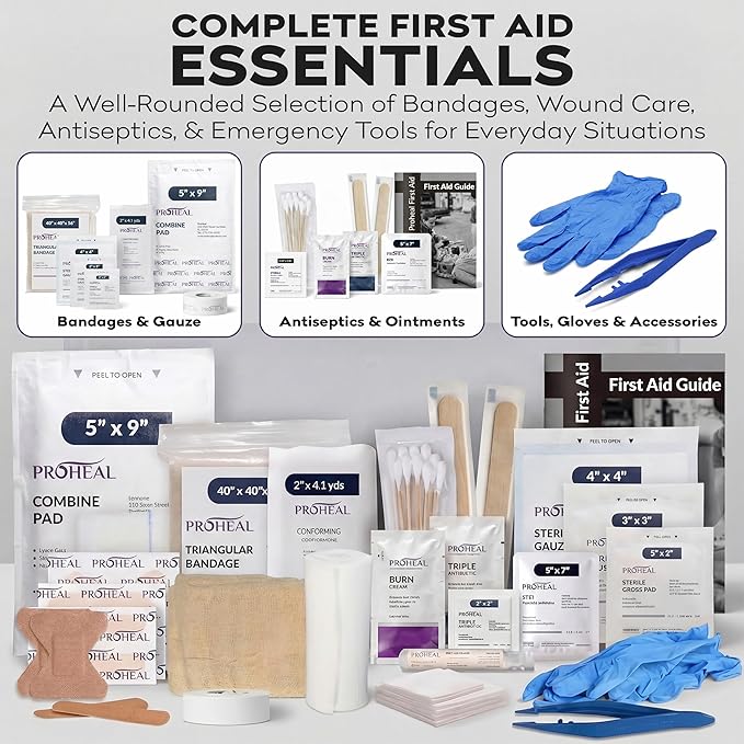 OSHA Compliant First Aid Kit - 10 Person, Type III, ANSI Class A, 111 Pieces for Business, Office, Home, Truck, Car & Construction Site - Wall Mountable | ProHeal