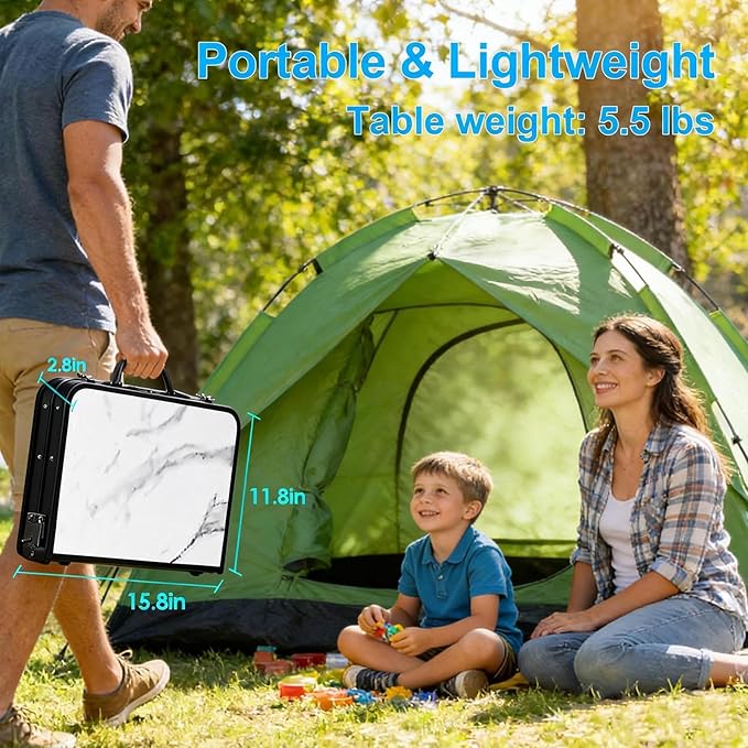 Small Folding Camping Table, 2ft Portable Table with 3 Adjustable Heights, Aluminum Lightweight Foldable Picnic Table with Mesh Layer and Extension Legs for RV, Camp and Indoor (Black Frame)