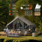 Inflatable Canvas Camping Tents with Stove Jack – Air Beam Blow Up Family Camping Tent for 2–6 People, Fast Setup Shelter with Hand Pump