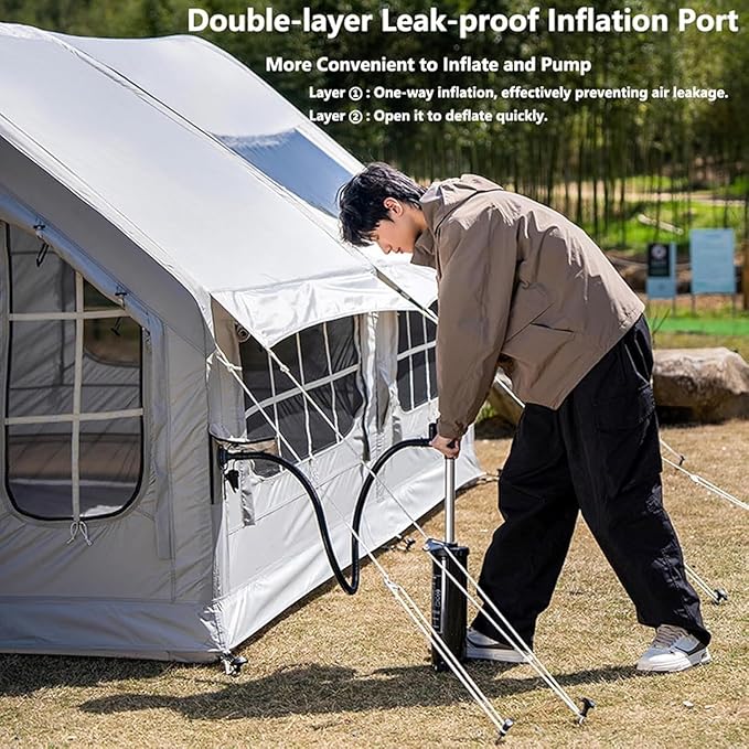 Inflatable Tent with Pump, Easy Set up Inflatable Camping Tent for 2-8 Persons, 4-Season Inflatable Tent, Glamping Outdoor Air Blow Up Tent, Family Camping Tent Grey2