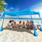 Rhino Valley Beach Tent Shade Canopy UPF50+ Protection, 8 Sandbags, 4 Stability Poles, Outdoor Sun Shelter Umbrella for Sand, Camping, Fishing Essentials