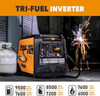 Pulsar 9500 Watt Tri Fuel Portable Inverter Generator, Remote Electric Start, CO Sensor, Parallel Capable, Super Quiet, Use for RV, Camping, Outdoor & Home, Gasoline, Propane, Natural Gas, NED95TiSRCO