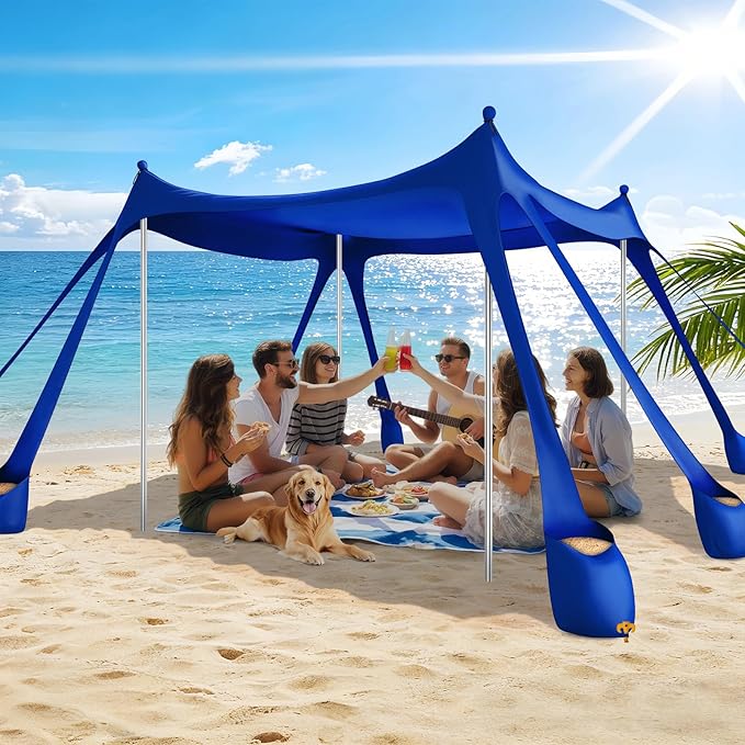 Beach Tent Sun Shelter UPF 50+,10x10 FT Beach Canopy Tent Sun Shade,Pop Up Beach Canopy with 8 Sandbags,Outdoor Beach Shade for Camping Trips, Fishing, Backyard Fun Picnics (Navy Blue)