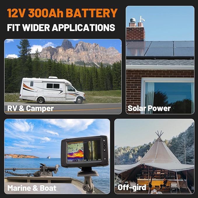 12.8V 300Ah Lithium Battery,3840Wh Deep Cycle LiFePO4 Battery,Max 2580W Power Load,8000+ Cycles,Perfect for Home Storage and Off-Grid,Camping,Solar,Bankup Power etc.