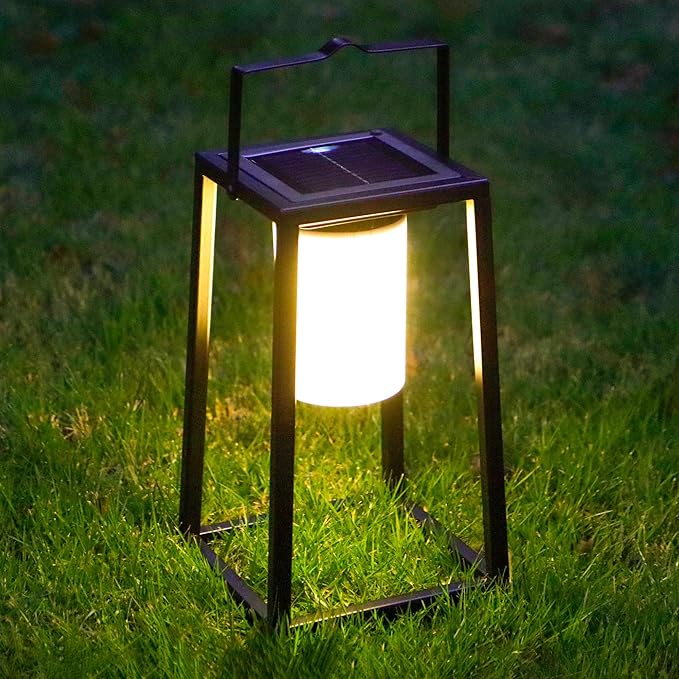 TRIROCKS 15'' High Outdoor Solar Lantern Portable Brightness LED Nightstand Lantern Metal Solar Lamp IP44 Waterproof Outdoor Table Lamps Cordless Lights for Patio Walking Reading Camping Garden(Black)