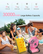 30000mAh Solar Fan, Camping Fan with Solar Panel, 10W 9-Inch Rechargeable Battery Operated Fans for Outside, LED Lantern, Stepless Speed and Quiet Battery Powered Solar Tent Fans for Outdoor, Barbecue