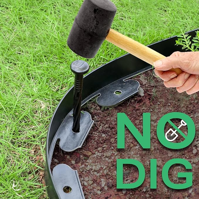 2-Inch x 50 FT Landscape Edging Border with 75 Spikes, Garden Edging Border Lawn Edging Border, Plastic Edging Border Flexible for Garden Flower Beds Lawn Yard Paver Pathway (Black)