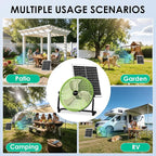20" Solar Fan, Large Solar Powered Cordless Camping Fan, Rechargeable Battrey Operated Fans for Outside, 360° Tilt, Hi-airflow, Wireless, for Home Garage Outdoor Patio Travel Greenhouse