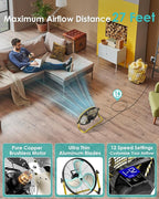 ZHULI 14" Solar Fan, Portable Battery Operated Floor Fan, Rechargeable Cordless Camping Fan, 30W Solar Panel, Hi-Velocity Brushless Motor, Metal Blade, USB Phone Charge, 8~60H Runtime, Quiet, Wireless