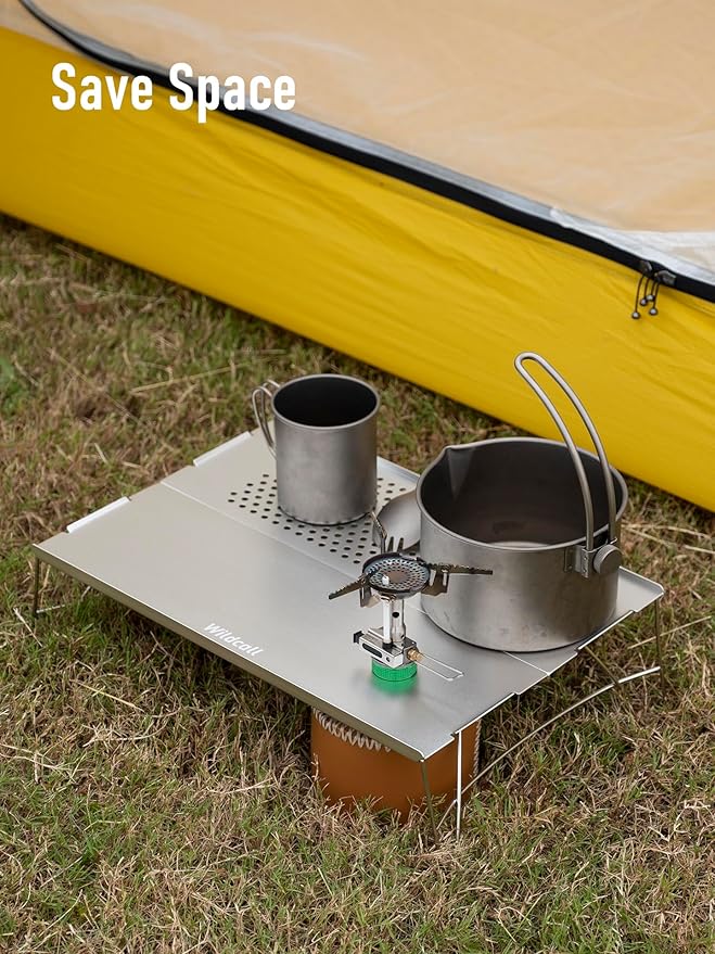 WildCall Mini Solo Folding Table with Gas Connector Ultralight Compact with Carry Bag for Backpacking, Camping, Hiking, Beach