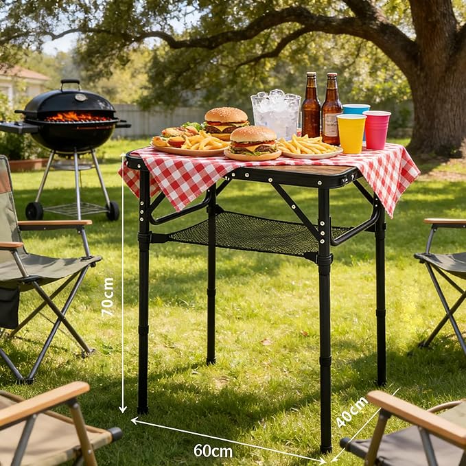 Mini Folding Camping Table - 2ft Lightweight Adjustable Height with Carry Handle, Anti-Stain Desktop for Outdoor Glamping/Picnic/Patio & Indoor Decor (24" L×16" W)
