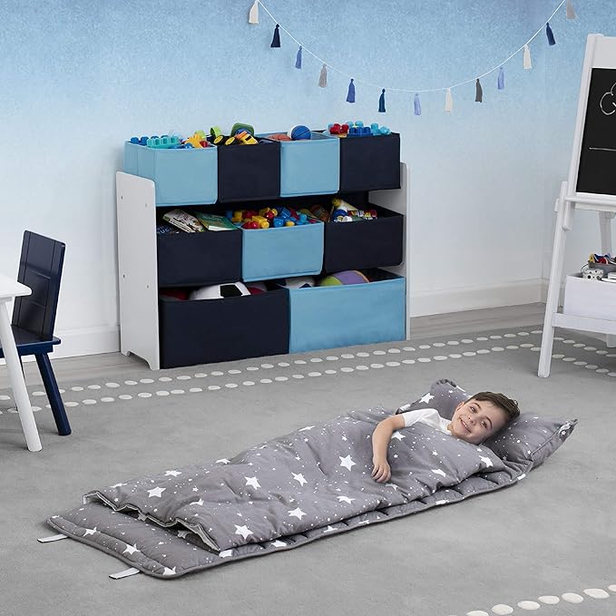 Delta Children Nap Mat - Includes Pillow & Blanket for Toddlers and Kids; Features Carry Handle w/Strap Closure and Name Tag; Rollup Design is Ideal for Preschool and Daycare; Personalization Optional
