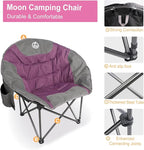 Northroad Folding Compact Camping Moon Chair, Outdoor Padded Saucer Round Chair w/Cup Holder Supports up to 300 lbs for Beach Hiking Fishing Picnic Lawn,Purple&Grey