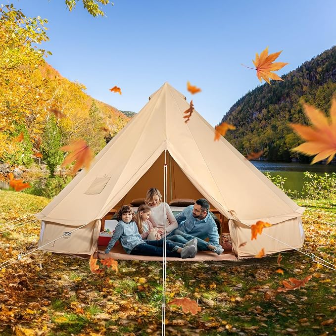 Happybuy Canvas Bell Tent - 4 Seasons Breathable 100% Cotton Canvas Yurt - w/Stove Jack, Luxury Glamping Tent Waterproof for Family Camping, Hunting, Party