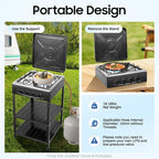 4 Burner Gas Stove, Portable Outdoor Stove with Double storage shelves and Independent Knobs, Heavy Duty Propane Gas Cooker with Wind Blocking Cover for Outdoor Camping BBQ(Black)