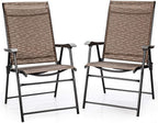 Giantex 2-Pack Patio Dining Chairs, Portable Folding Chairs, Camping Chair with Armrest, Outdoor Dining Chairs for Bistro, Deck, Backyard (2)
