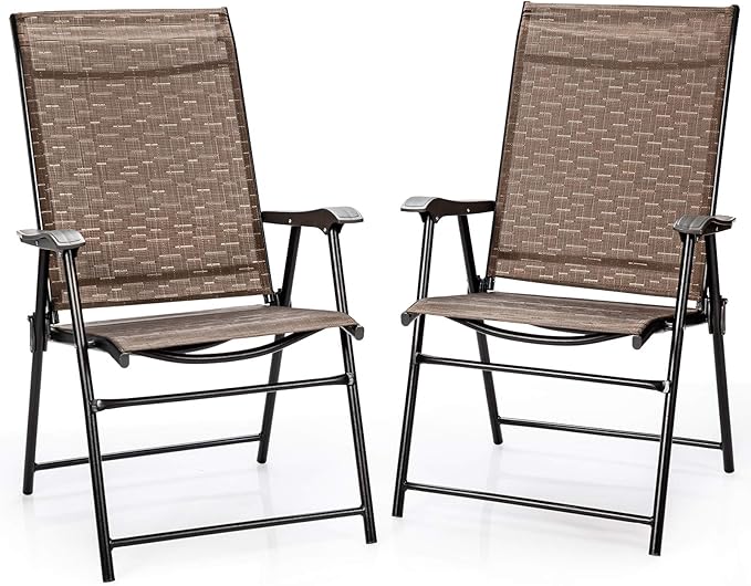 Giantex 2-Pack Patio Dining Chairs, Portable Folding Chairs, Camping Chair with Armrest, Outdoor Dining Chairs for Bistro, Deck, Backyard (2)