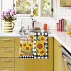 Sunflower Kitchen Towels, You are My Sunshine Dish Towels Set of 2, Farmhouse Sunflower Kitchen Decor, Summer Floral Buffalo Plaid Yellow Hand Towels for Housewarming (18x26 Inches)