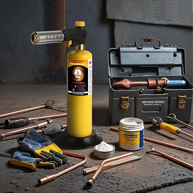 BLAZEAL Propane Torch Kit with 1x MAPP Gas,4-Flame Blow Torch Head with Propane Tank Base for MAP Gas,Work in All Angle,Trigger Start Torch Gun for Welding Brazing Soldering Grill Camping Cooking Food