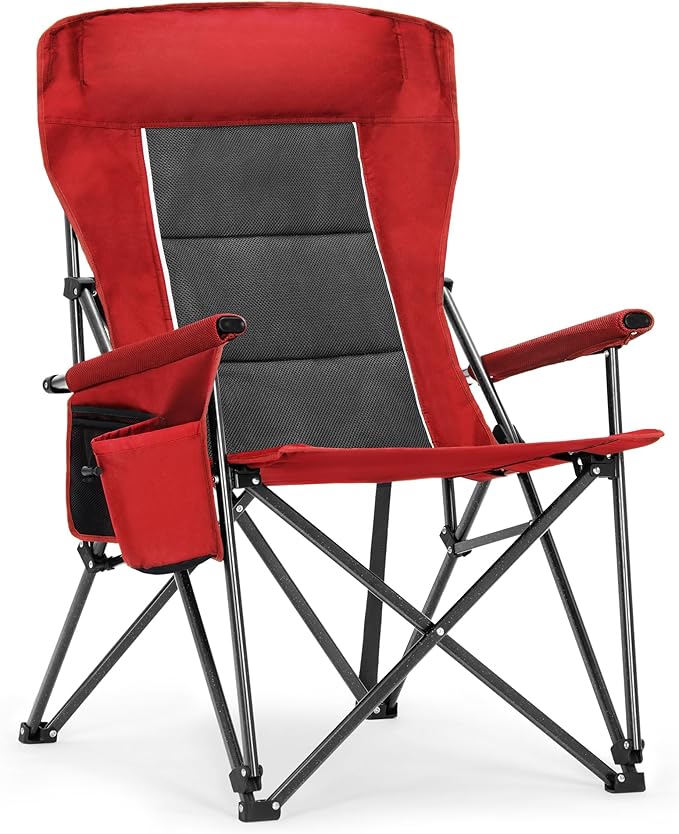 ALPHA CAMP Heavy Duty High Back Camping Chairs with Cup Holder Oversized Folding Chair Outdoor Chair with Headrest,Lawn with Side Pocket for Lawn, Sports and Fishing, 500lbs
