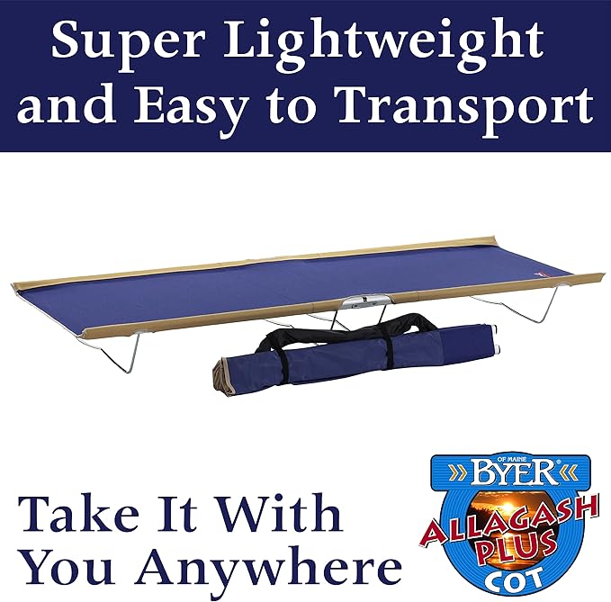 BYER OF MAINE, Allagash Plus, Cot, 76" L X 30" W X 8" H, Lightweight Cot, Extra Wide, Camping Cots Adult, Holds up to 250lbs, Single, Portable Camping Cot