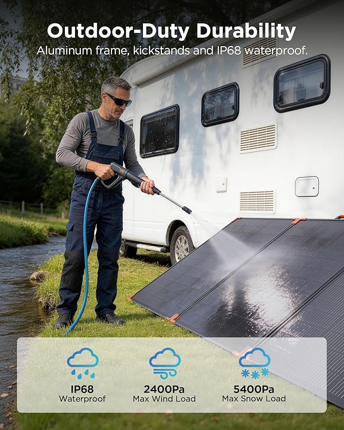 350W Portable Solar Panel, N-Type 16BB 25% High Efficiency Foldable Solar Charger for Jackery/EcoFlow Delta/Anker Solix C1000/Bluetti,IP68 Waterproof OffGrid Power for RV Camping Power Backup