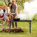 Anbte Folding Grill Table, 3ft Tri-Fold Aluminum Folding Table Adjustable Height Max 27.5" Grill Table with Mesh Desktop, Lightweight, Portable Handle for Outdoor Cooking BBQ Picnic (Black)