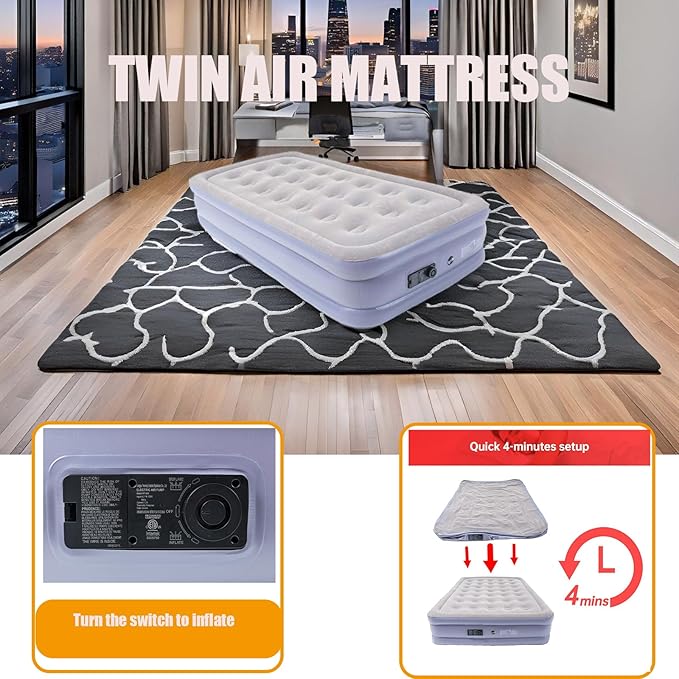 Twin Air Mattress Bed with Built in Pump,16 Inches High Airbed Inflatable Mattress,Comfort Thickened Blow Up Air Bed,Travel Sleeping Pad for Guests Home (Twin Size)