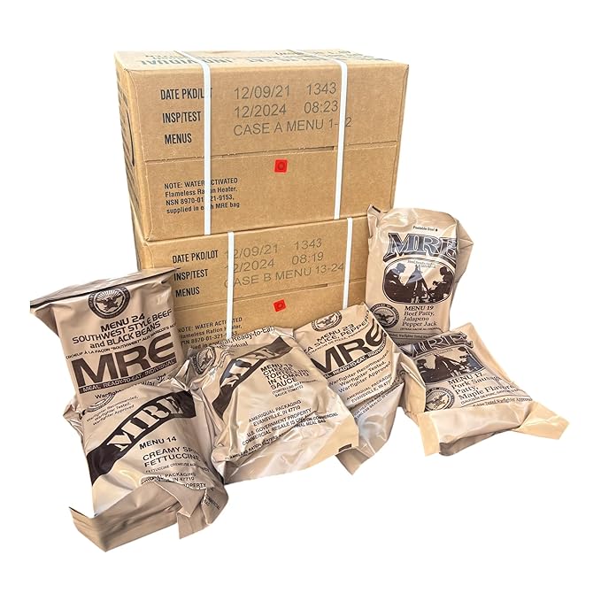 MRE Meals Ready to Eat Inspection 2024, Emergency Food Supply, Survival Camping Outdoor 12 Pack(A & B Case Bundle, 24 Total Meals