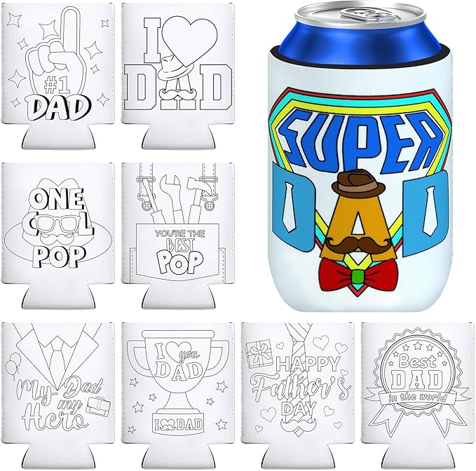 18 Pack Fathers Day Craft Gifts,12 oz Can Cooler Sleeves Cans Bottles DIY Beverage Covers Happy Father's Day Beer Can Insulators Daddy Gifts from Son Daughter for Dad Grandpa Brother