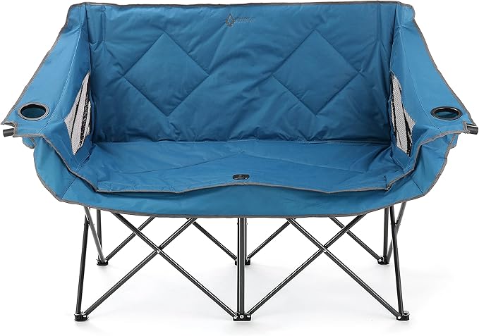 ARROWHEAD OUTDOOR Portable Folding Double Duo Camping Chair Loveseat w/ 2 Cup & Wine Glass Holder, Heavy-Duty Carrying Bag, Padded Seats & Armrests, Supports up to 500lbs, USA-Based Support