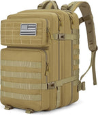 Tactical Backpack 45L Army Military Rucksack, Water Resistant MOLLE Pack, Large 3 Day Bug Out Bag for Men & Women, Durable Outdoor Gear for Hiking, Camping, Hunting, Travel (Khaki)
